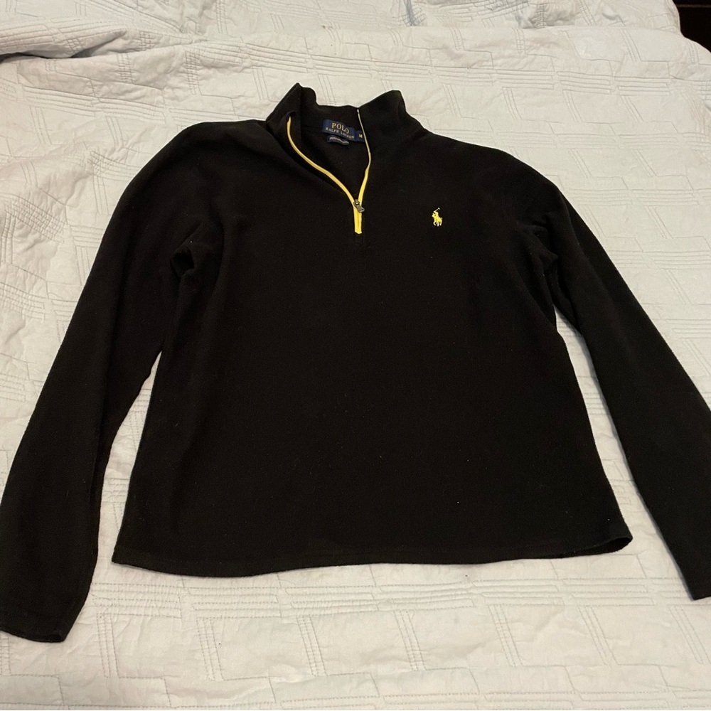 Ralph Lauren Black Quarter-Zip performance fleece with Yellow Accents
